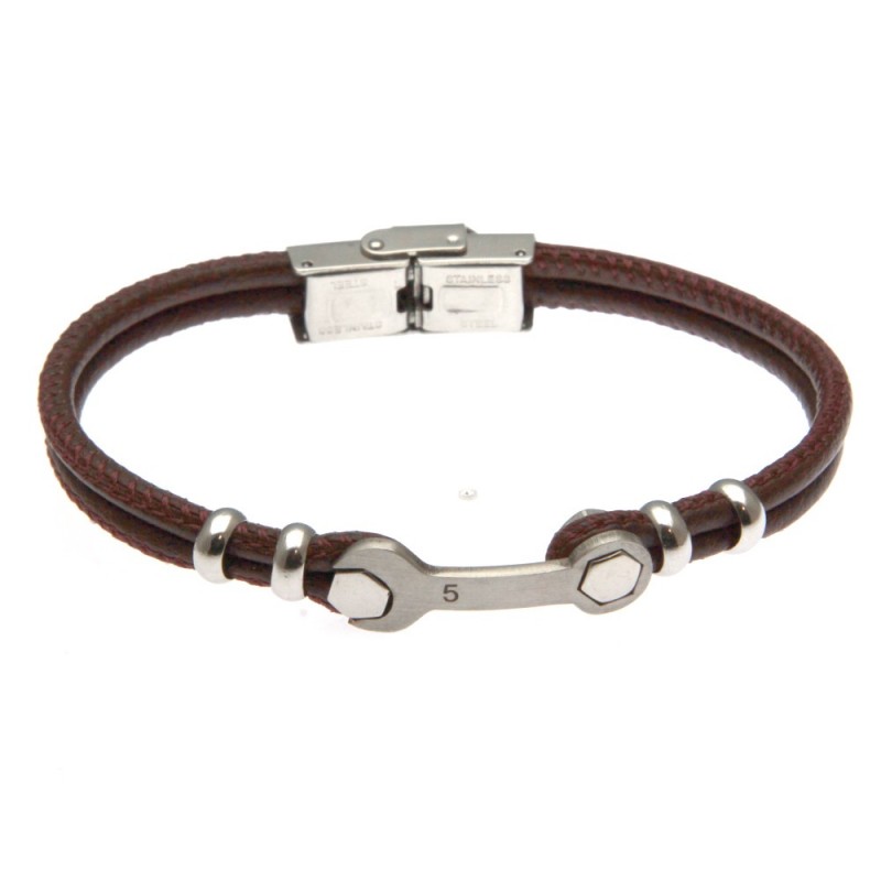 bracciale uomo con chiave meccanico in acciaio e pelle