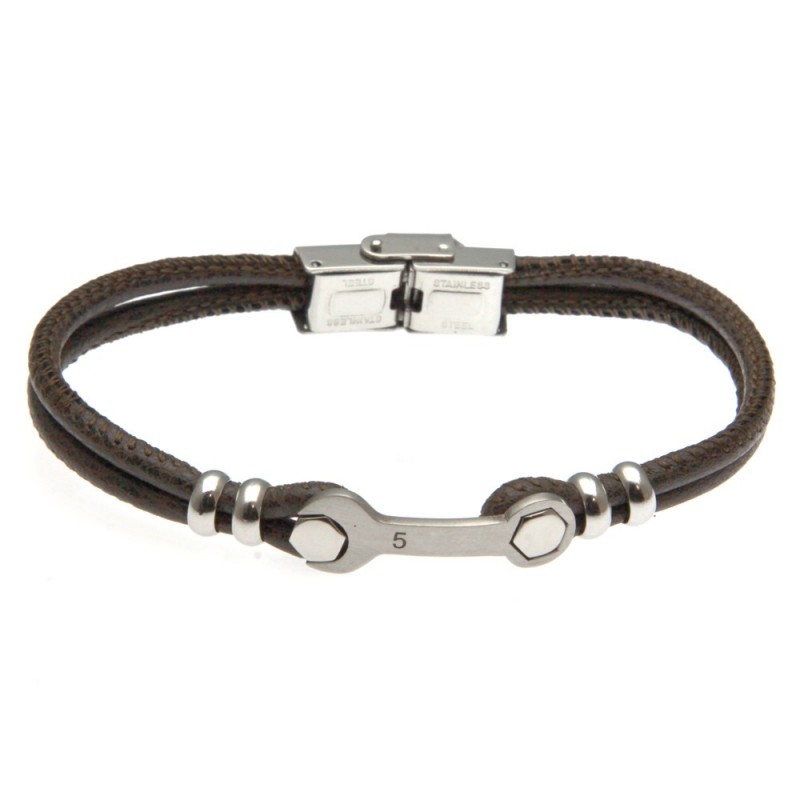 bracciale uomo con chiave meccanico in acciaio e pelle