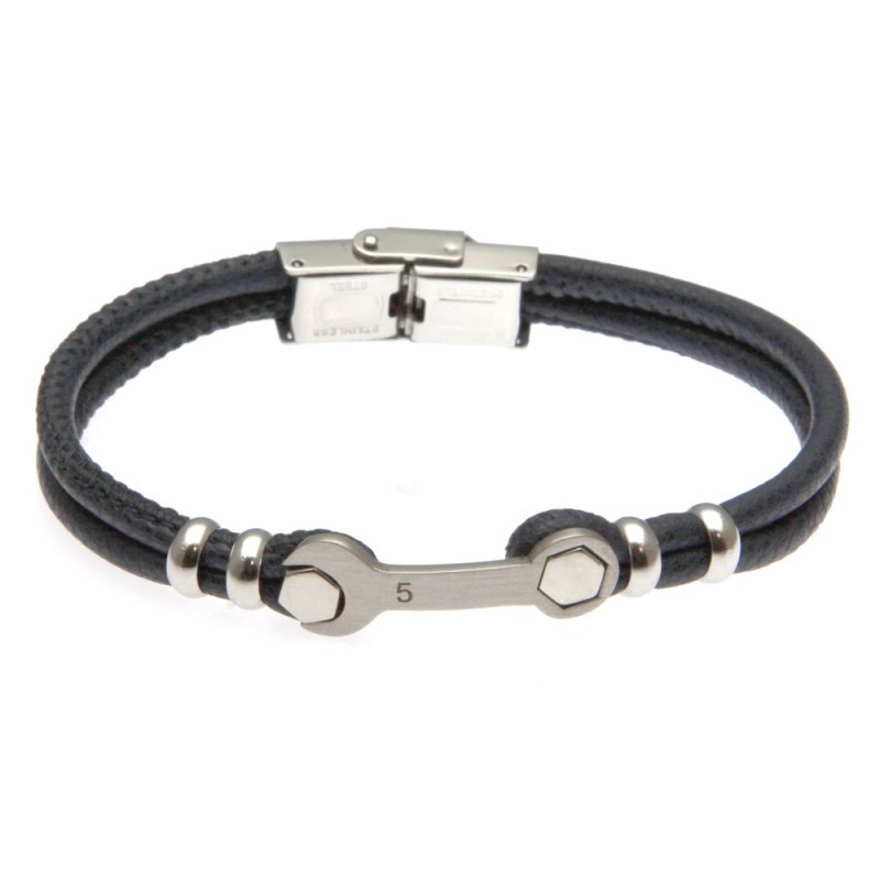 bracciale uomo con chiave meccanico in acciaio e pelle