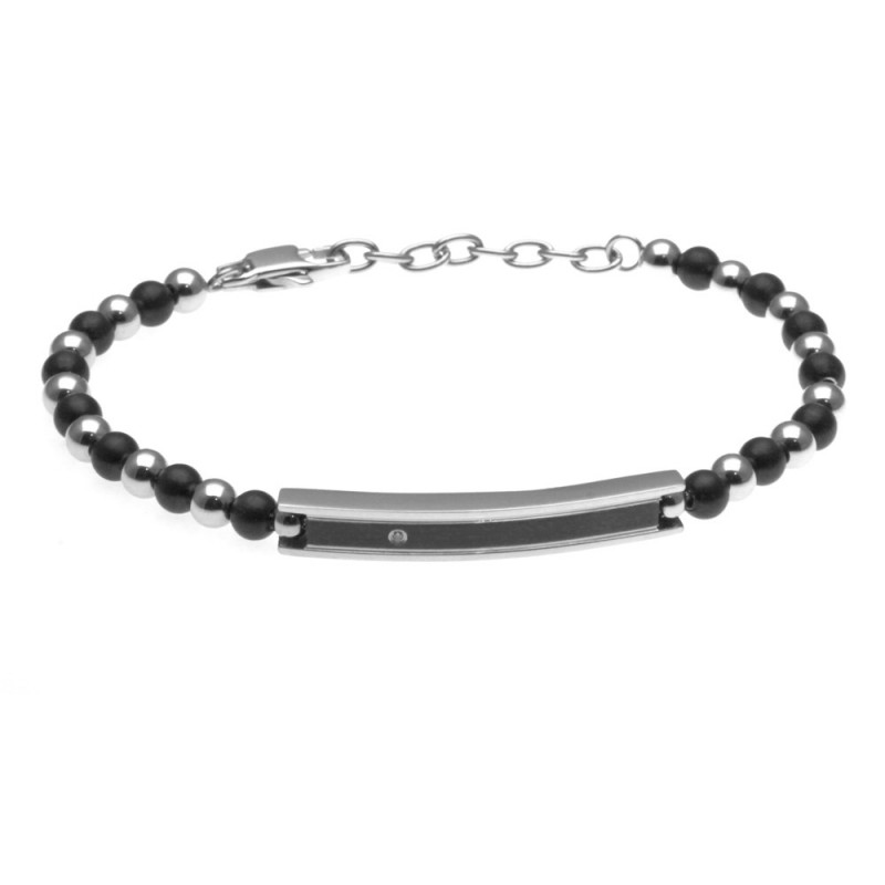 bracciale uomo con piastra con strass in acciaio