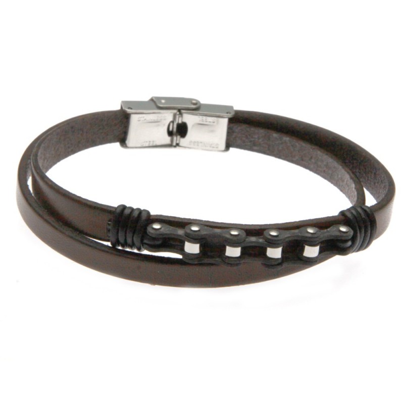 bracciale in pelle uomo con catena moto o bici
