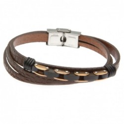 bracciale in pelle uomo con elemento in acciaio e legno