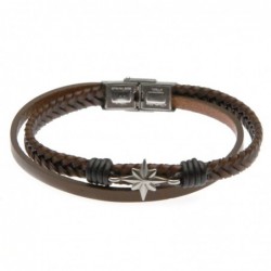 bracciale uomo con rosa dei venti in pelle e acciaio
