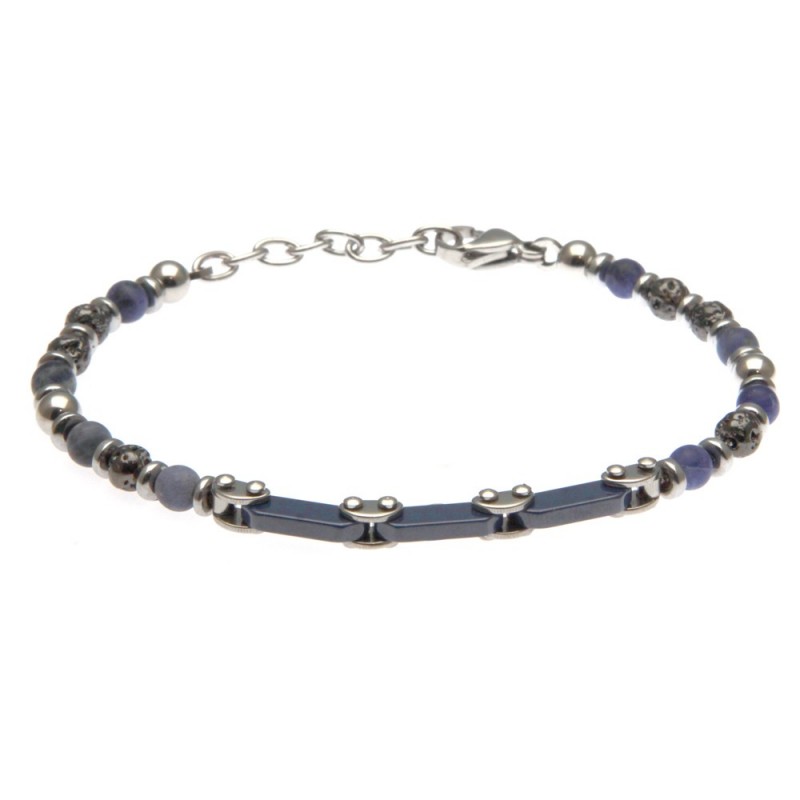 bracciale uomo in ceramica e acciaio e pietre