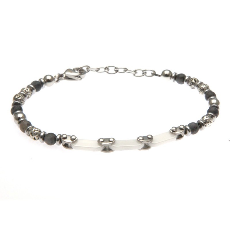 bracciale uomo in ceramica e acciaio e pietre