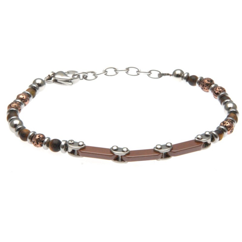 bracciale uomo in ceramica e acciaio e pietre