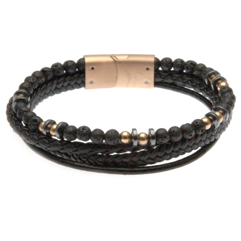 bracciale uomo in pelle e pietre multifili