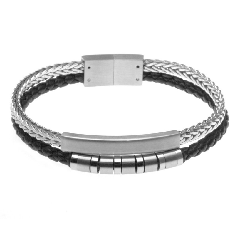 bracciale uomo con piastra da incidere in acciaio e pelle