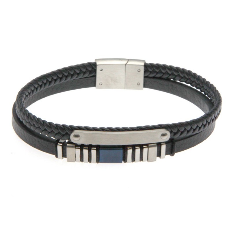 bracciale uomo con piastra da incidere in acciaio e pelle