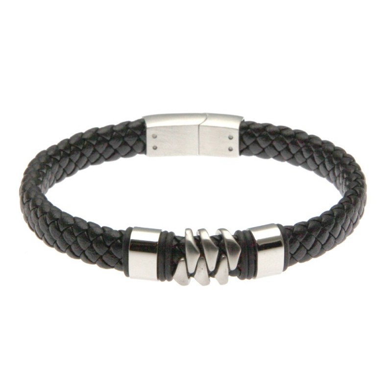 bracciale in pelle uomo elementi in acciaio