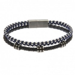 bracciale in pelle e cotone e acciaio uomo