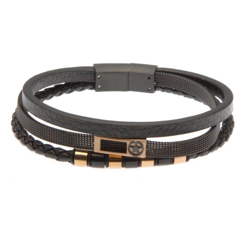 bracciale in pelle e acciaio uomo