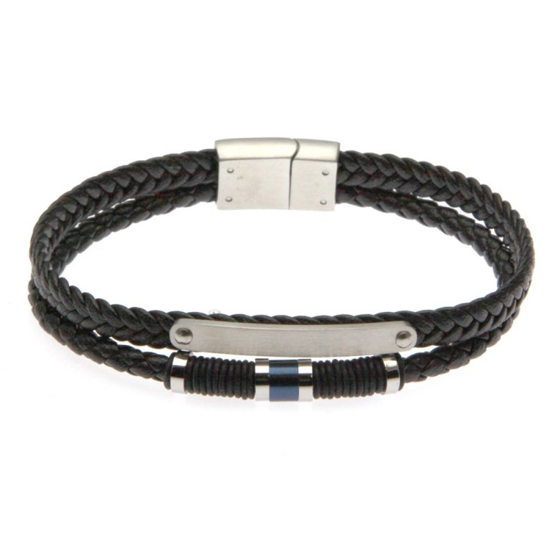bracciale uomo con piastra da incidere in acciaio e pelle