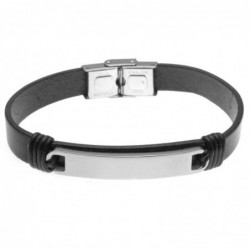 bracciale uomo con piastra da incidere in acciaio e pelle