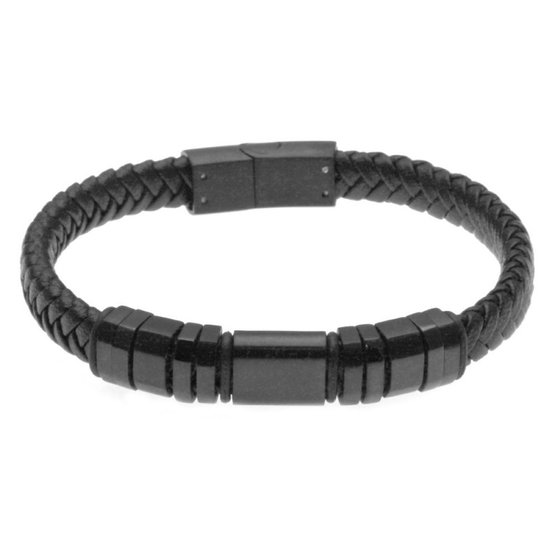 bracciale in pelle e acciaio uomo