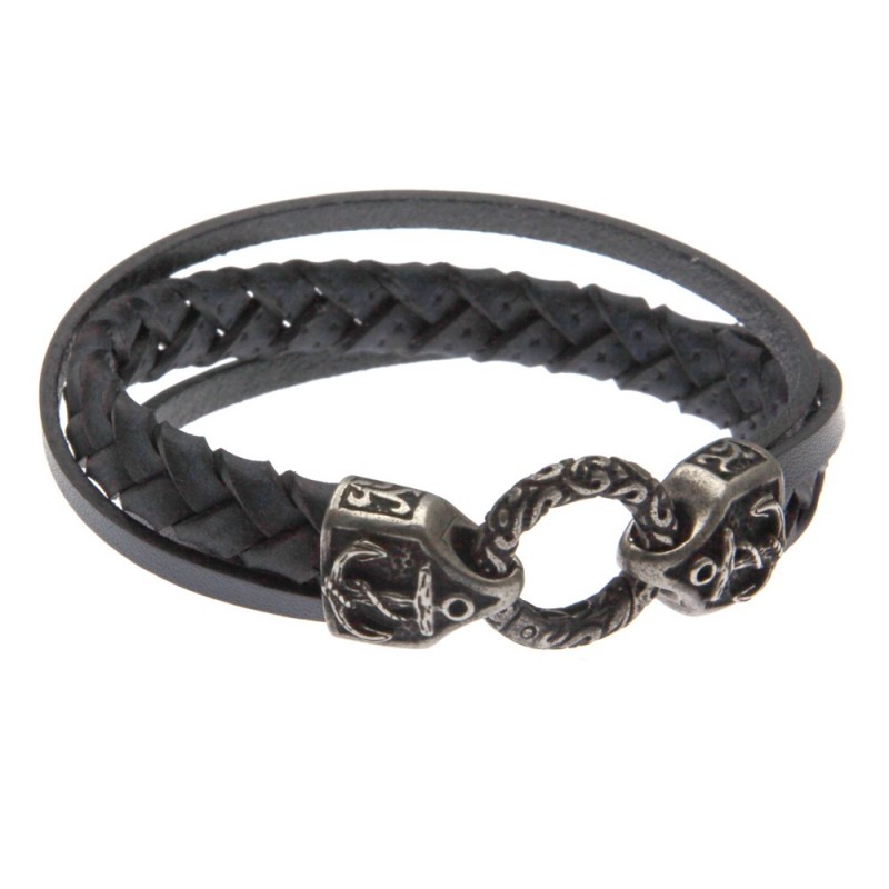 bracciale uomo in pelle blu e ancore alla chiusura