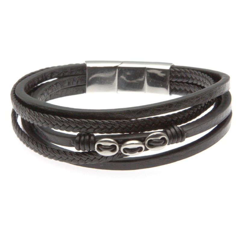 bracciale in pelle e acciaio uomo multifili
