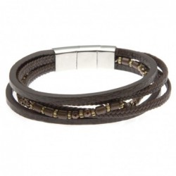 bracciale uomo in pelle e filo di pietre