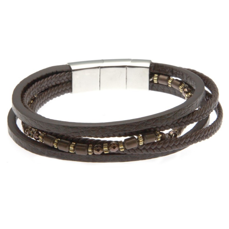 bracciale uomo in pelle e filo di pietre