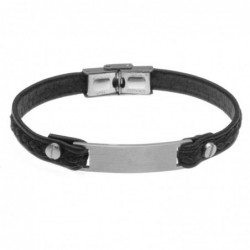 bracciale uomo con piastra da incidere in acciaio e pelle