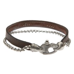bracciale uomo in pelle e chiusura particolare in acciaio