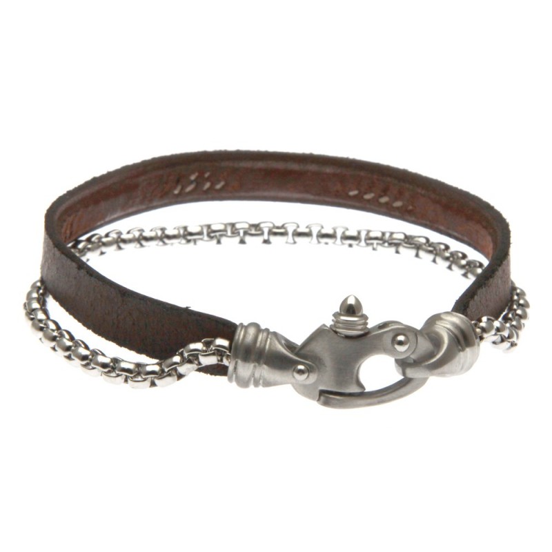 bracciale uomo in pelle e chiusura particolare in acciaio