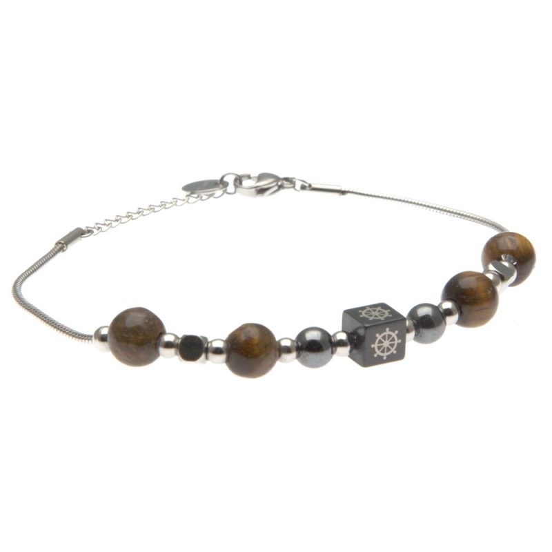 bracciale con timone in acciaio e pietre