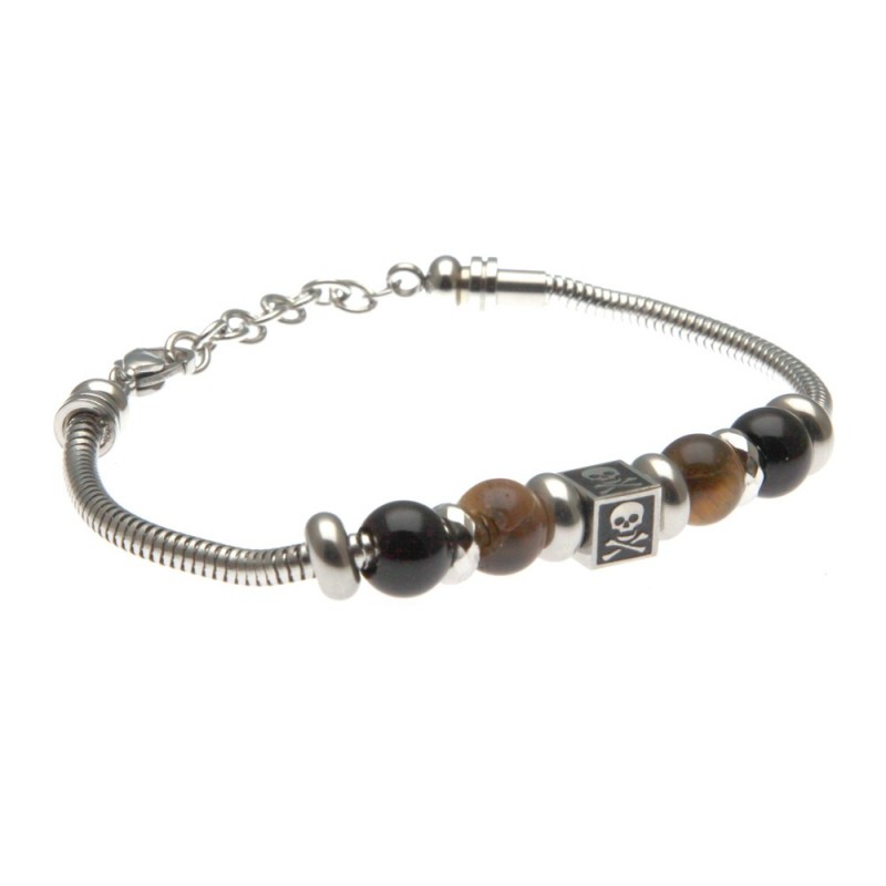 bracciale con simbolo morte in acciaio e pietre