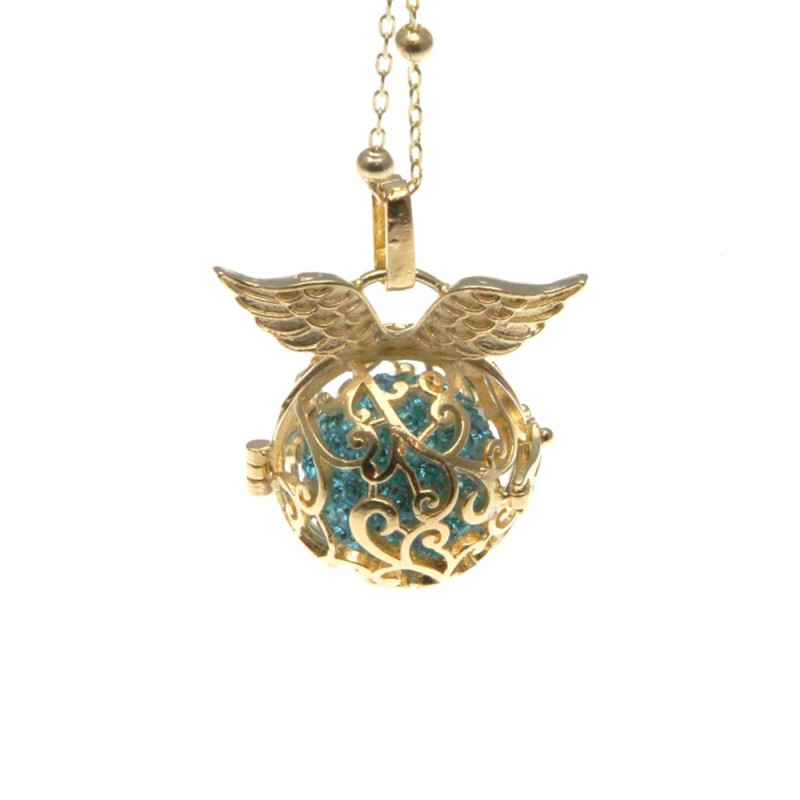 Chiama angeli collana in bronzo dorato pallina di strass