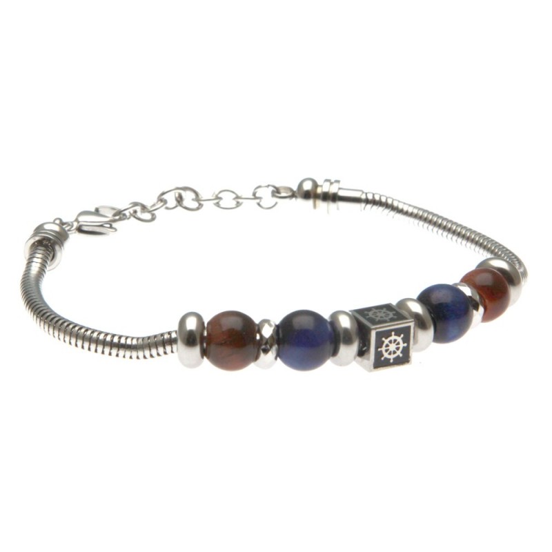 bracciale con timone in acciaio e pietre