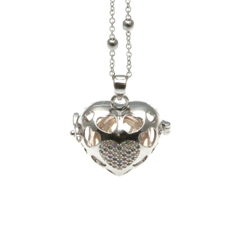 Chiama angeli collana in bronzo con cuore e strass colorati