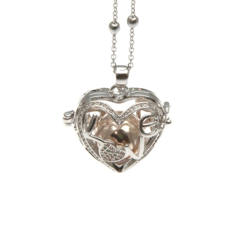 Chiama angeli collana in bronzo a cuore con scritta love