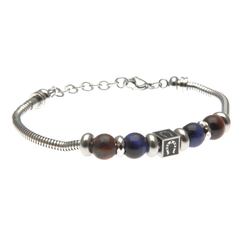 bracciale con ferro di cavallo in acciaio e pietre