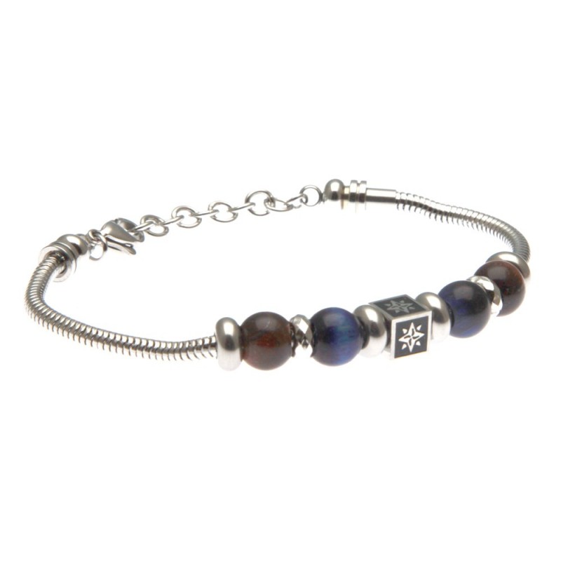 bracciale con rosa dei venti in acciaio e pietre