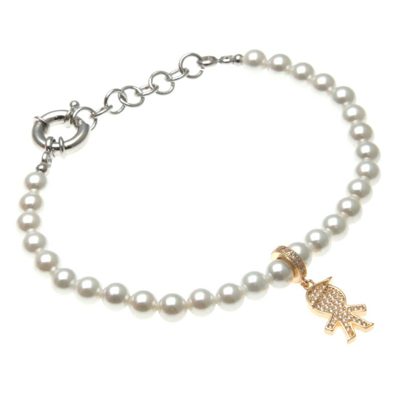 bracciale donna di perle con bebe maschietto