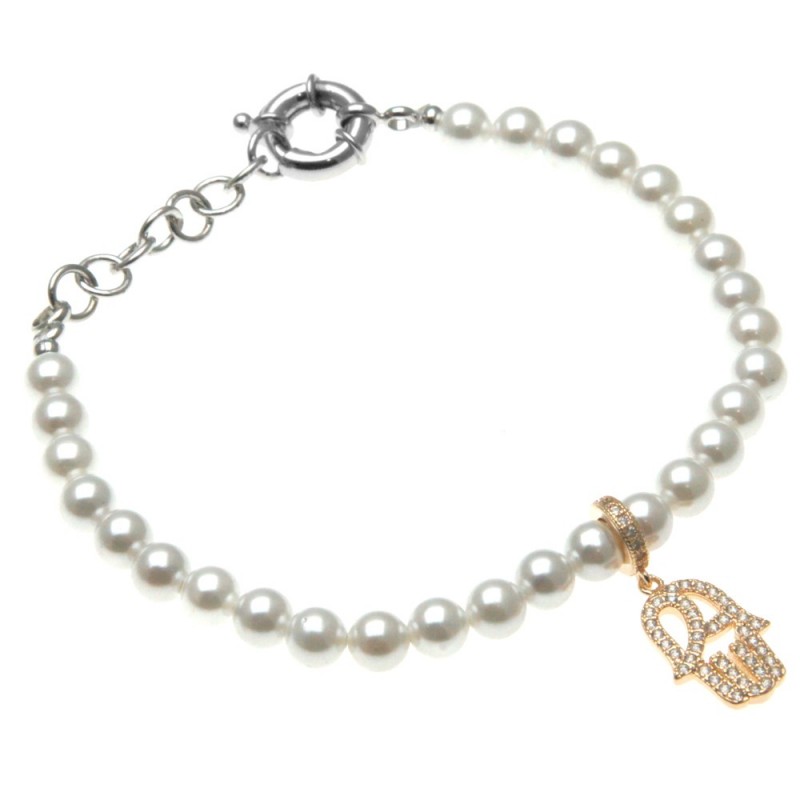 bracciale donna di perle con mano di fatima