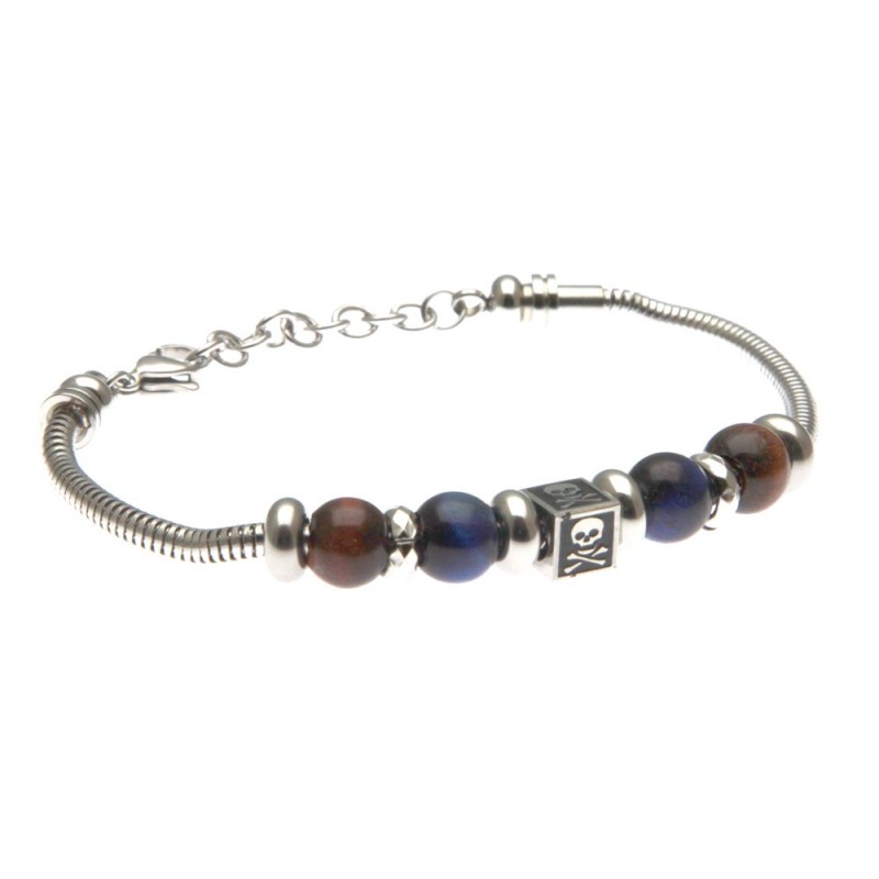 bracciale con simbolo morte in acciaio e pietre
