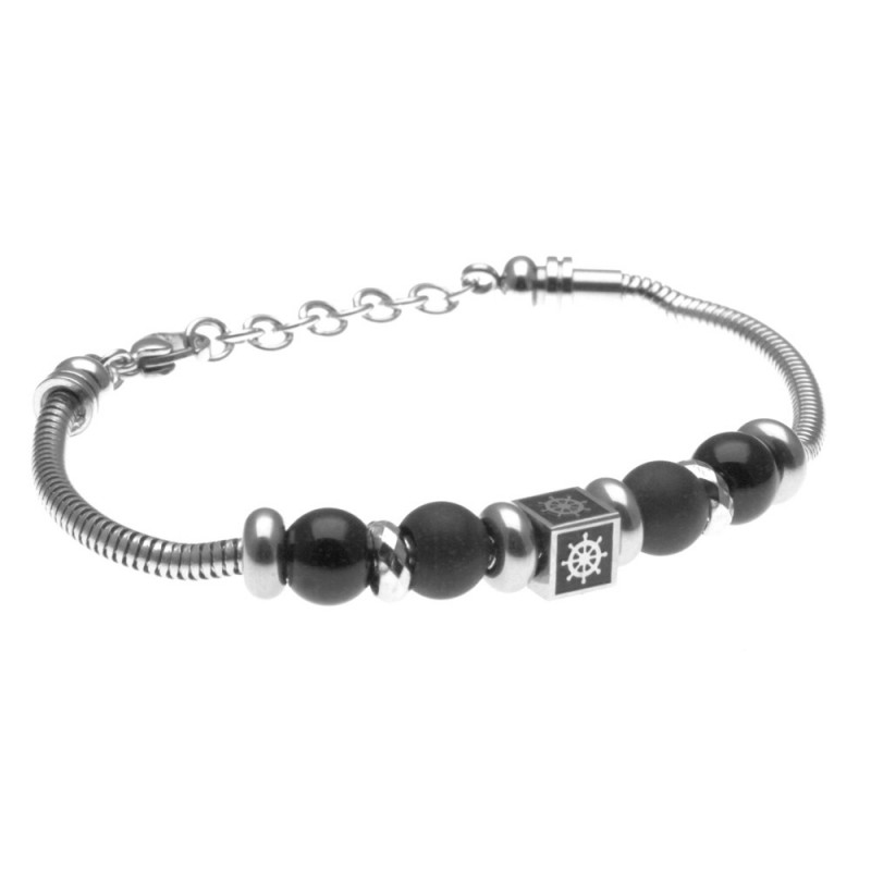 bracciale con timone in acciaio e pietre