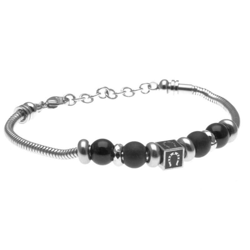 bracciale con ferro di cavallo in acciaio e pietre