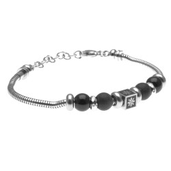 bracciale con rosa dei venti in acciaio e pietre