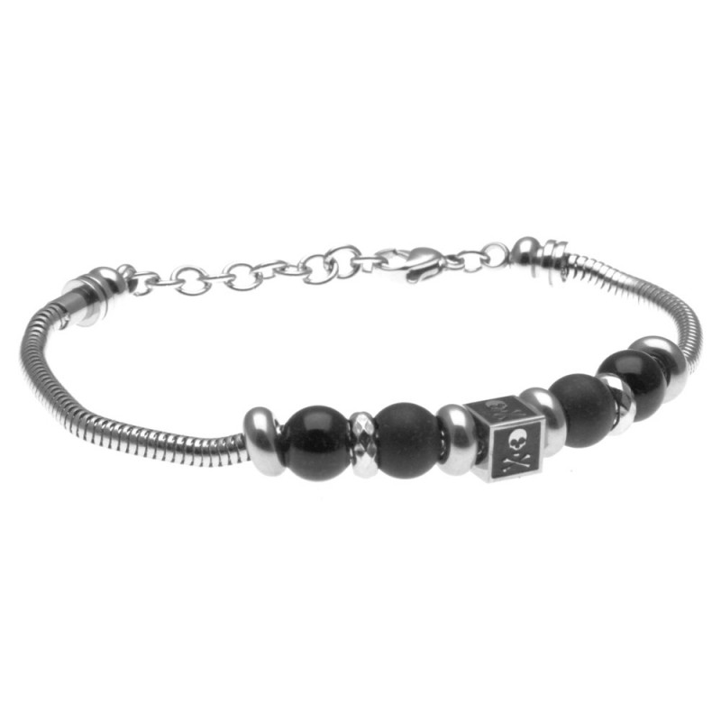 bracciale con simbolo morte in acciaio e pietre