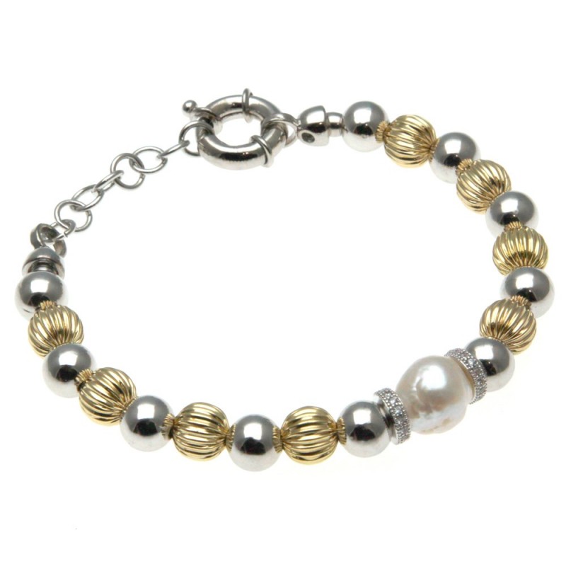 bracciale donna in bronzo con perla centrale