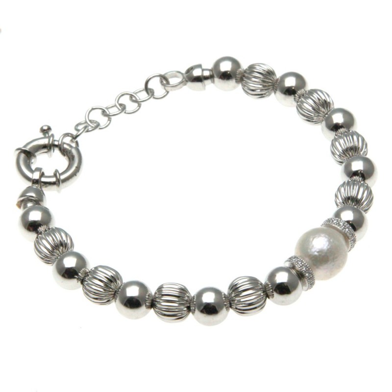 bracciale donna in bronzo con perla centrale