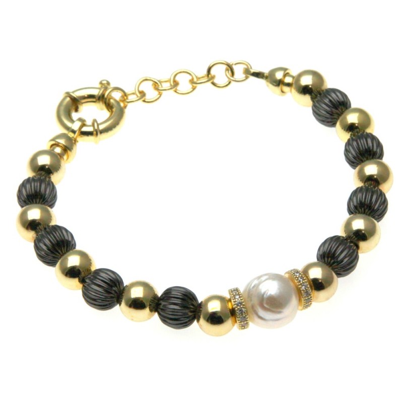 bracciale donna in bronzo con perla centrale