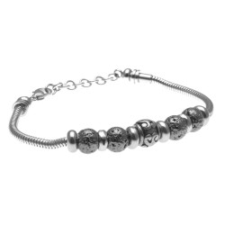 bracciale in acciaio e pietra lavica