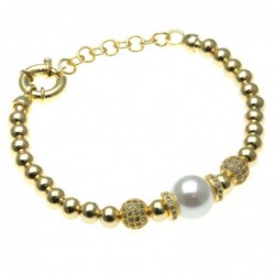 bracciale donna con sfere di strass e perla in bronzo