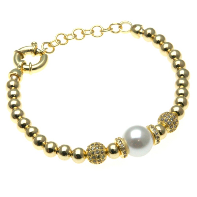 bracciale donna con sfere di strass e perla in bronzo