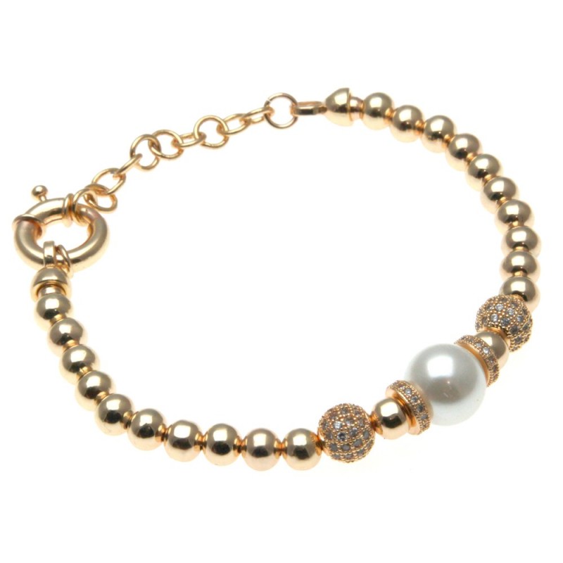 bracciale donna con sfere di strass e perla in bronzo