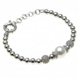 bracciale donna con sfere di strass e perla in bronzo