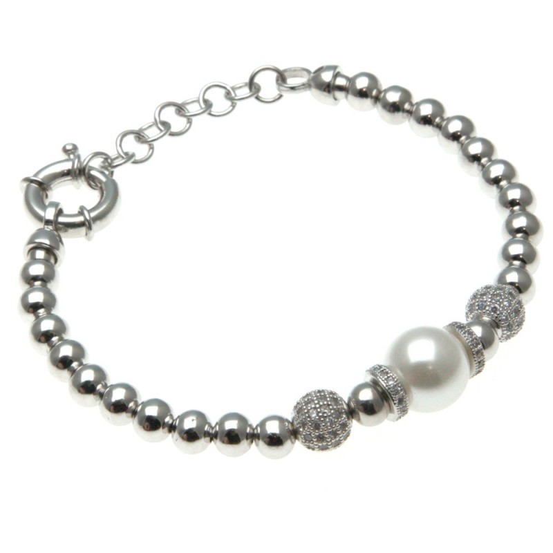bracciale donna con sfere di strass e perla in bronzo